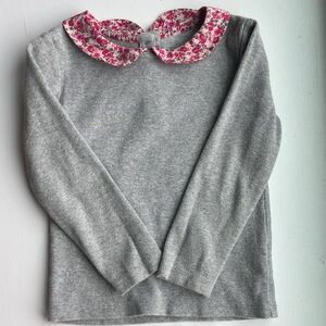 GAP Gray Long Sleeve Tee with Pink Floral Collar